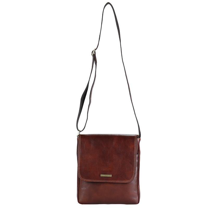 ITALY-Men's handmade genuine leather handbag with metal zip closure and  shoulder strap