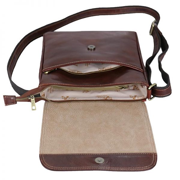 CARLO big-Men's handmade leather shoulder bag with zip and flap closure