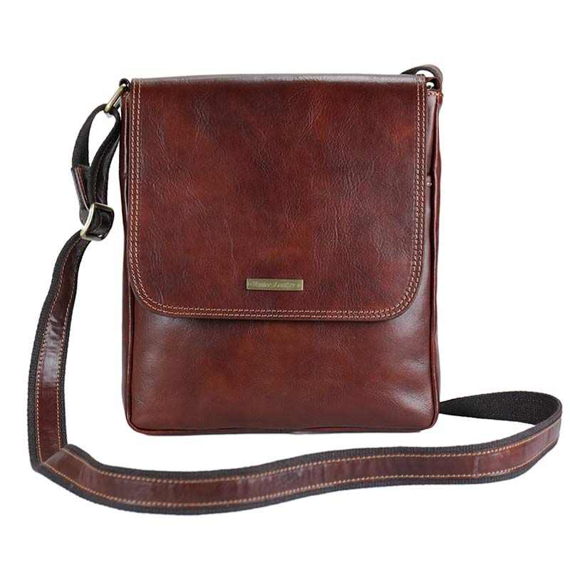 CARLO-Men’s handmade genuine leather shoulder bag with zip and flap closure | Venice Leather