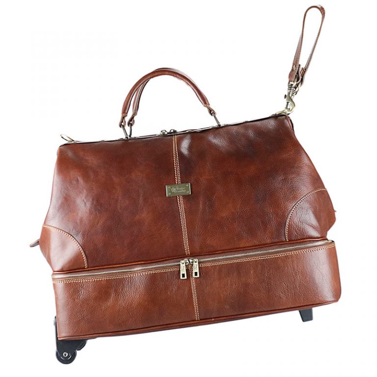 BROMO - Travel leather bag with wheels/trolley (hand baggage)