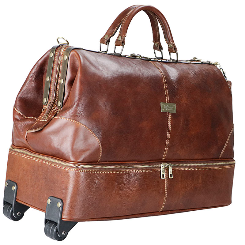 BROMO - Travel leather bag with wheels/trolley (hand baggage)