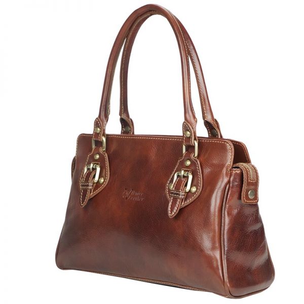 MAIA-Women's casual handmade genuine leather handbag with zip closure