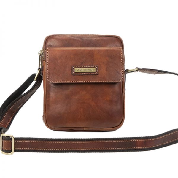 ITALY-Men's handmade genuine leather handbag with metal zip closure and  shoulder strap