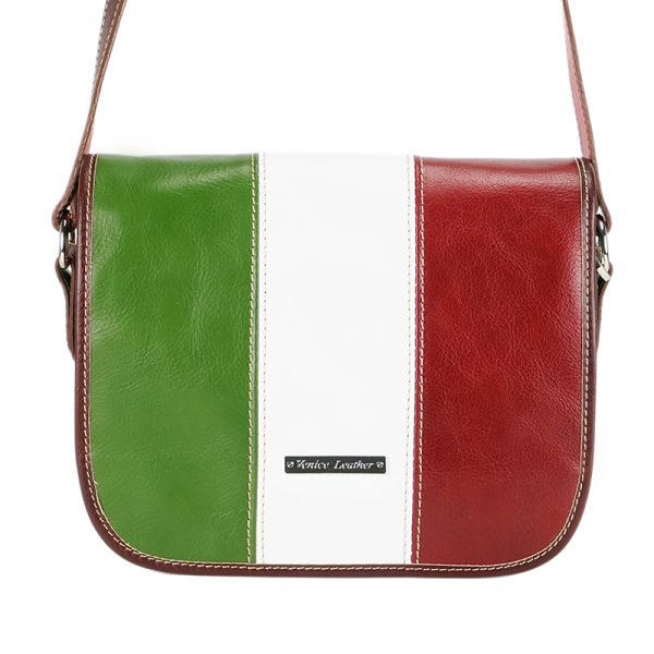 CATANIA Women s handmade genuine leather shoulder bag with italian flag and flap