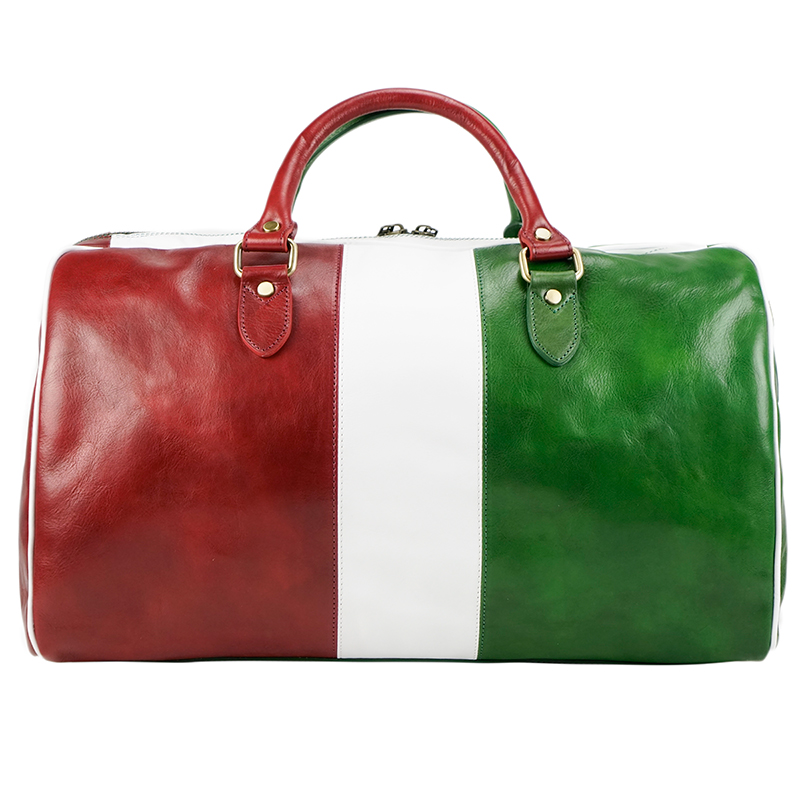 CATANZARO- Unisex handmade genuine leather travel bag with italian flag big  size