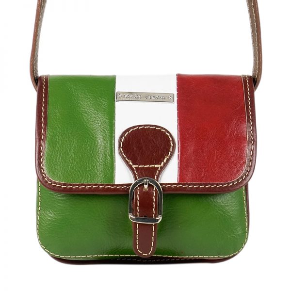 ELVIRA- Women's handmade leather handbag with italian flag and shoulder  strap