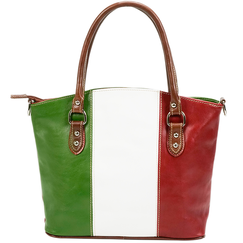 CATANZARO- Unisex handmade genuine leather travel bag with italian flag big  size