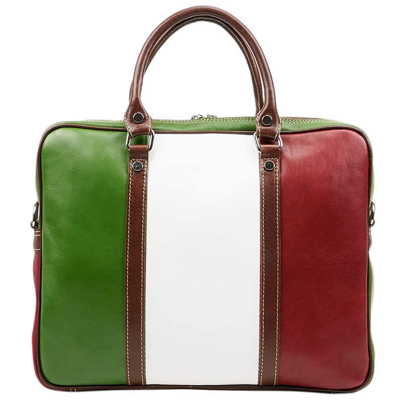 CATANZARO- Unisex handmade genuine leather travel bag with italian flag big  size