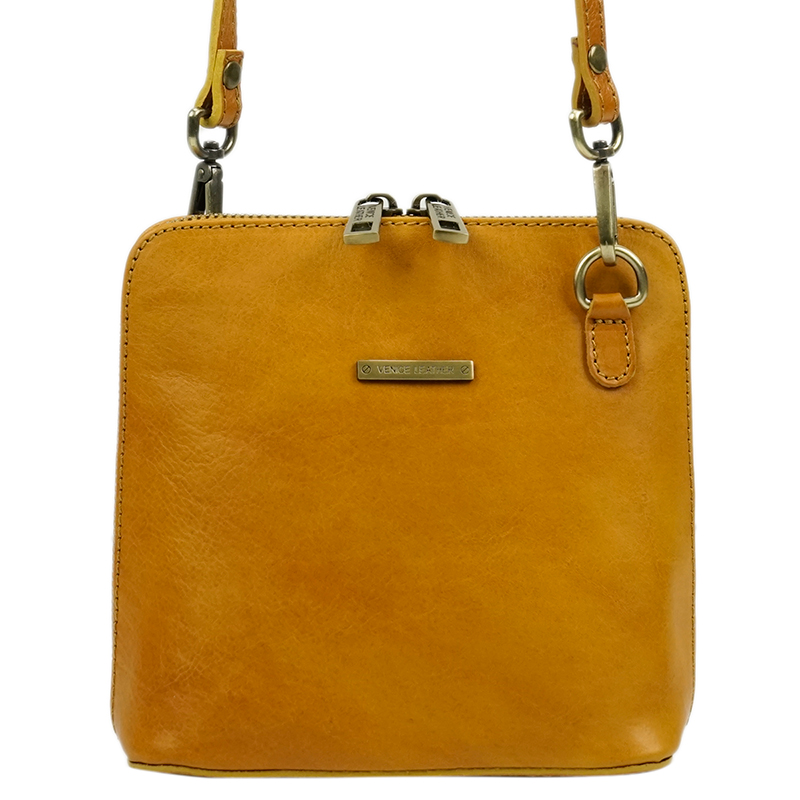 ADRIA-handmade leather crossbody bag with double zip closure and