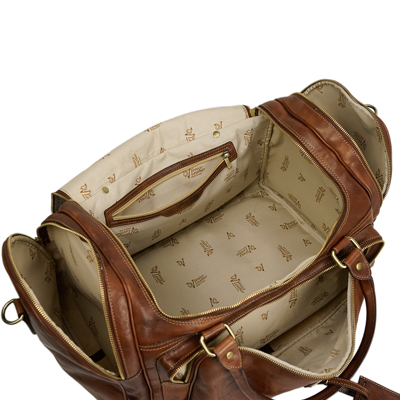 MICHELE NEW-handmade genuine leather travel bag with zip closure